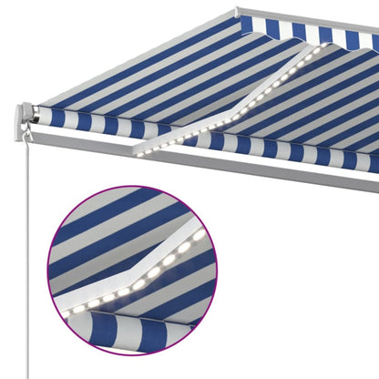 Toldo retrátil manual com LED 400x300 cm azul e branco