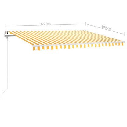 Toldo autom. LED e sensor de vento 400x300 cm amarelo/branco