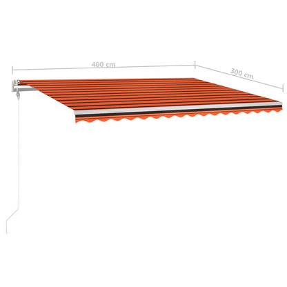 Toldo autom. LED e sensor de vento 400x300 cm laranja/castanho