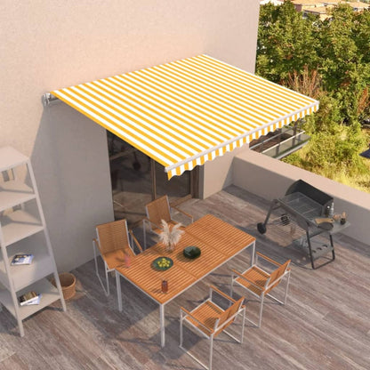 Toldo retrátil manual 450x300 cm amarelo e branco