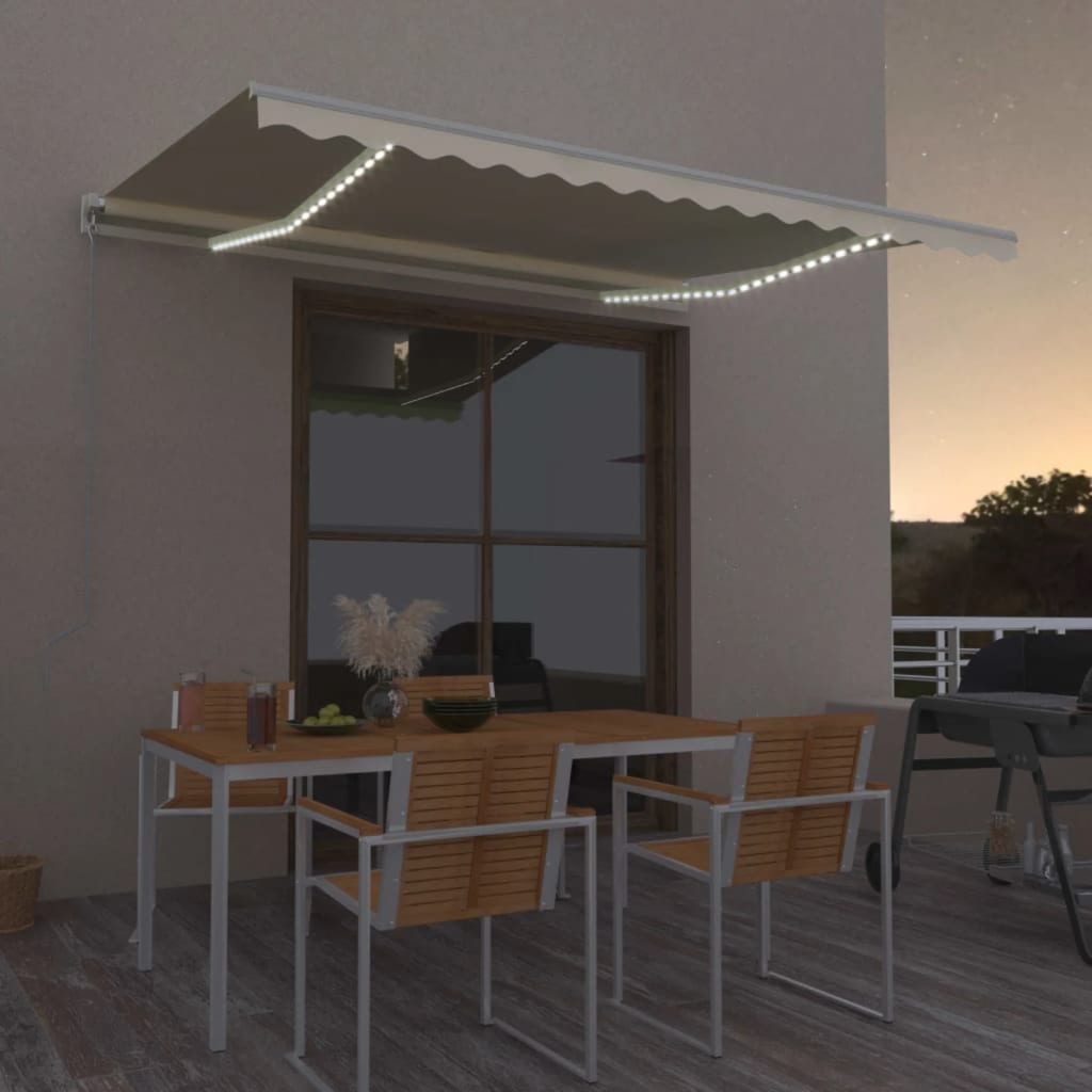 Toldo retrátil manual com LED 450x300 cm cor creme