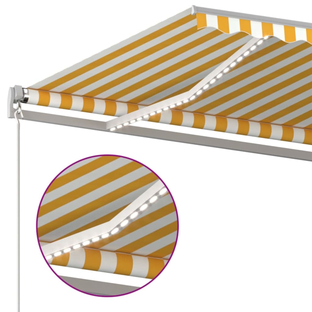 Toldo retrátil manual com LED 450x300 cm amarelo e branco