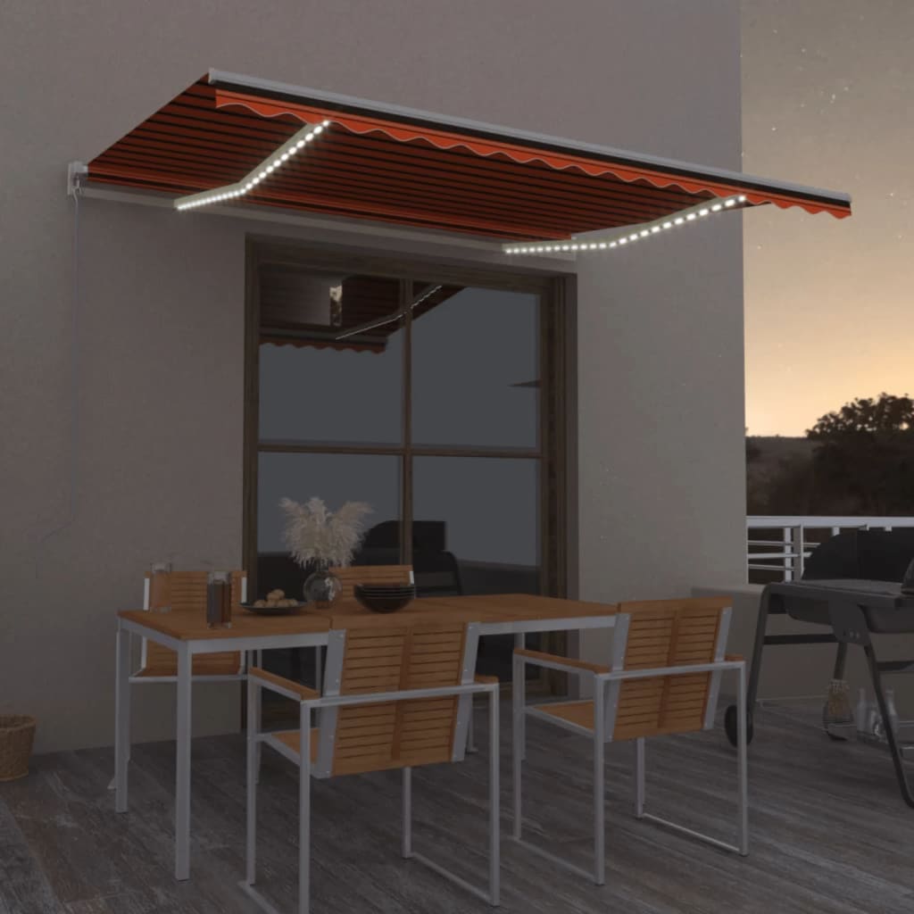 Toldo retrátil manual com LED 450x300 cm laranja e castanho