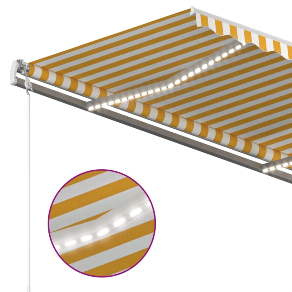 Toldo autom. LED e sensor de vento 450x300 cm amarelo/branco