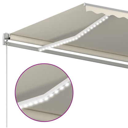 Toldo retrátil manual com LED 500x300 cm cor creme