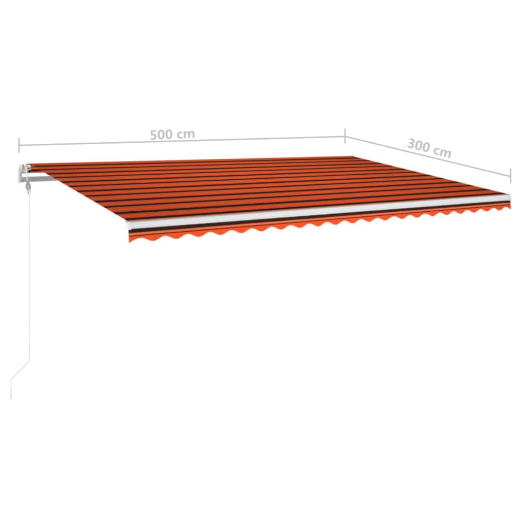 Toldo autom. LED e sensor de vento 500x300 cm laranja/castanho