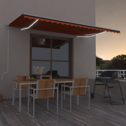 Toldo autom. LED e sensor de vento 500x300 cm laranja/castanho