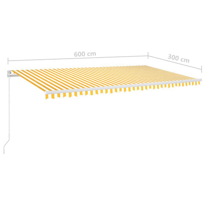 Toldo retrátil manual com LED 600x300 cm amarelo e branco