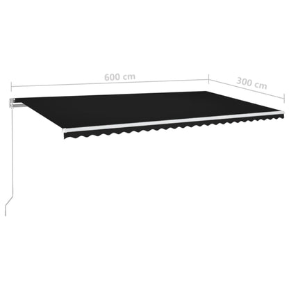 Toldo retrátil manual com LED 600x300 cm antracite