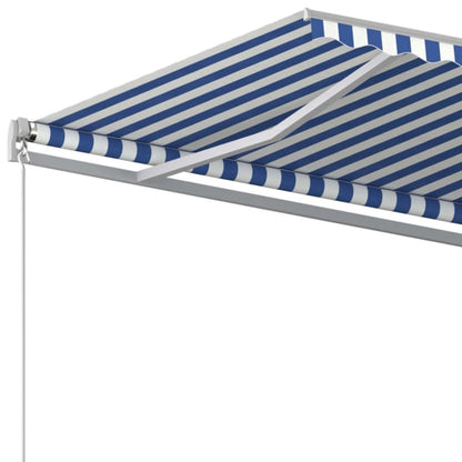 Toldo retrátil manual 400x350 cm azul e branco