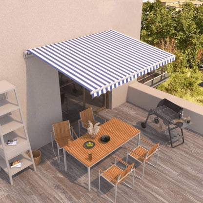 Toldo retrátil manual 400x350 cm azul e branco