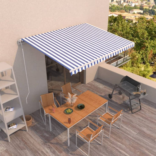 Toldo retrátil automático 400x350 cm azul e branco