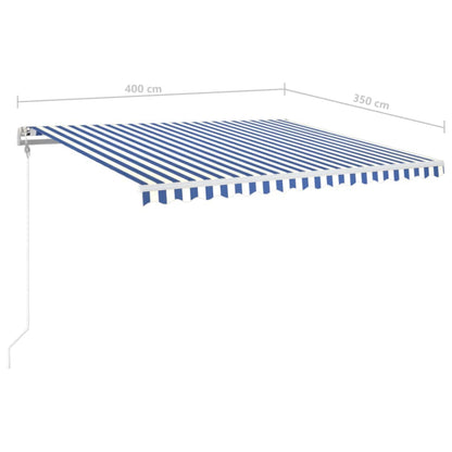 Toldo automático LED e sensor de vento 400x350 cm azul e branco