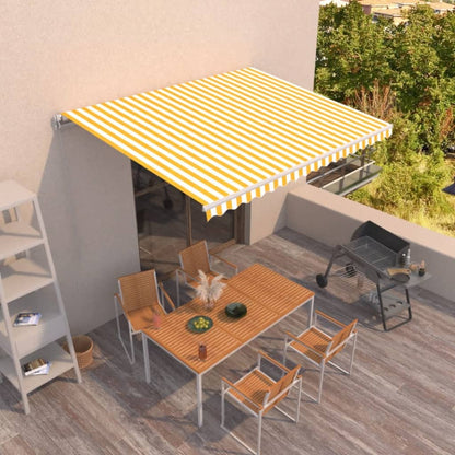 Toldo retrátil manual 450x350 cm amarelo e branco