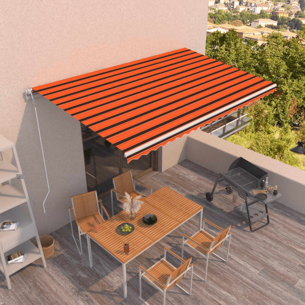 Toldo retrátil automático 500x350 cm laranja e castanho