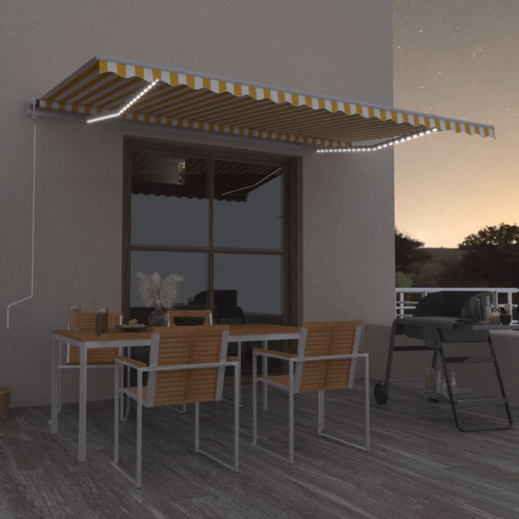 Toldo autom. LED e sensor de vento 500x350 cm amarelo/branco