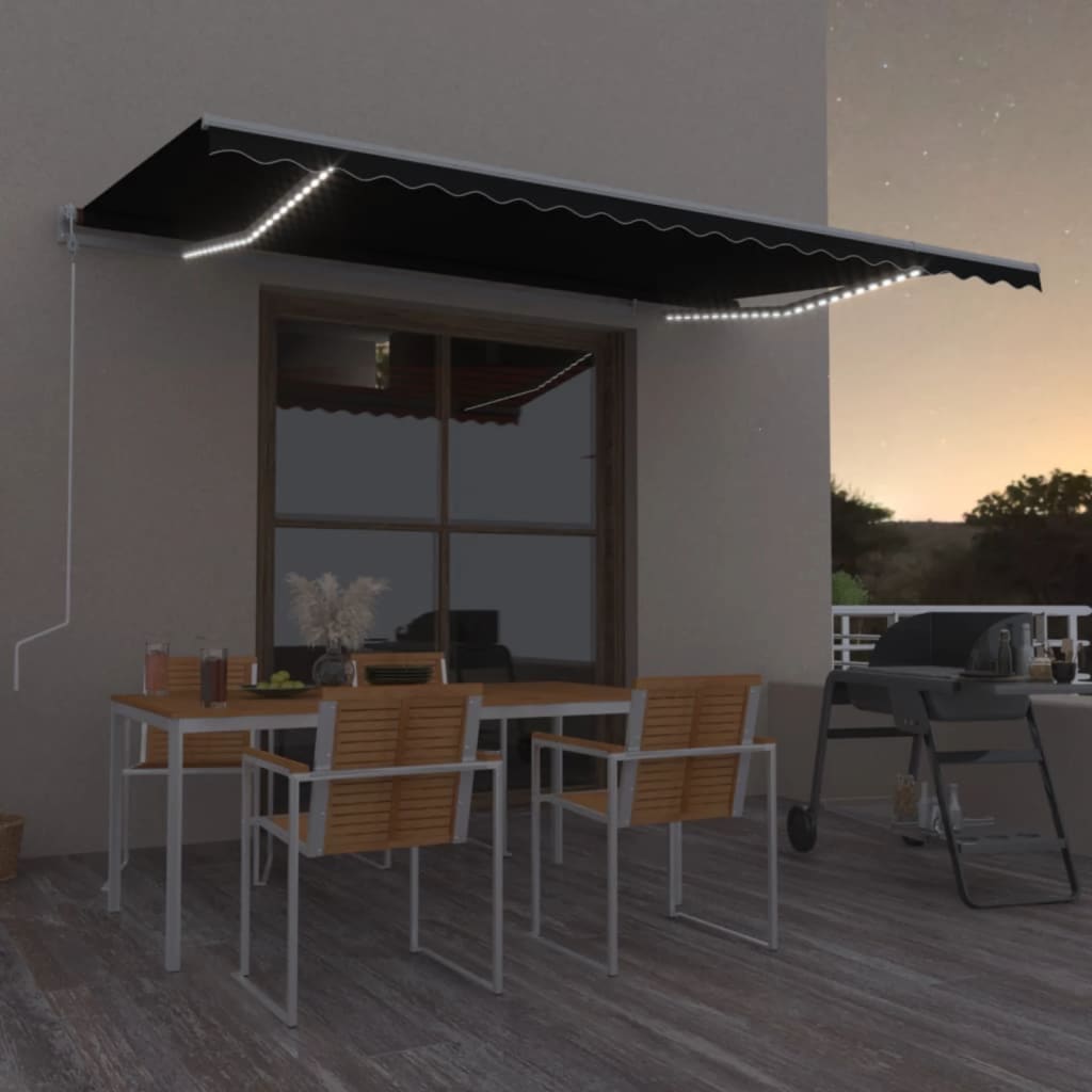 Toldo automático com LED e sensor de vento 500x350 cm antracite