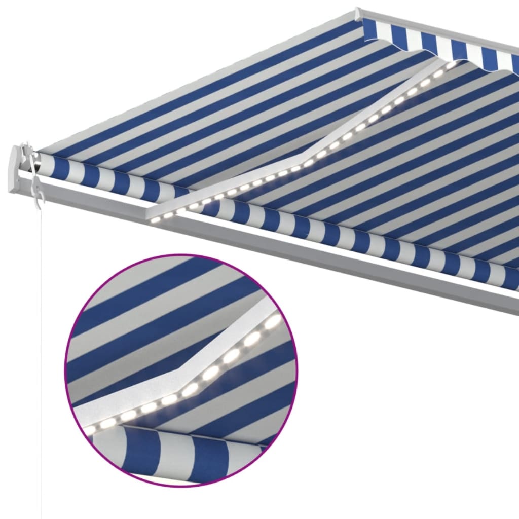 Toldo autom. c/ LED e sensor de vento 600x350 cm azul/branco