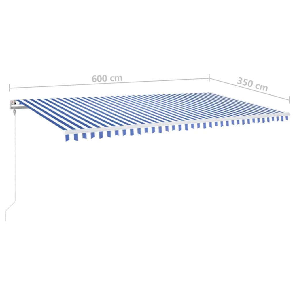 Toldo autom. c/ LED e sensor de vento 600x350 cm azul/branco