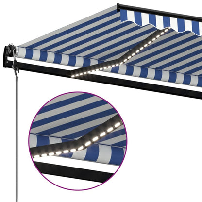 Toldo automático LED e sensor de vento 300x250 cm azul e branco