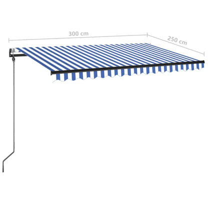 Toldo automático LED e sensor de vento 300x250 cm azul e branco