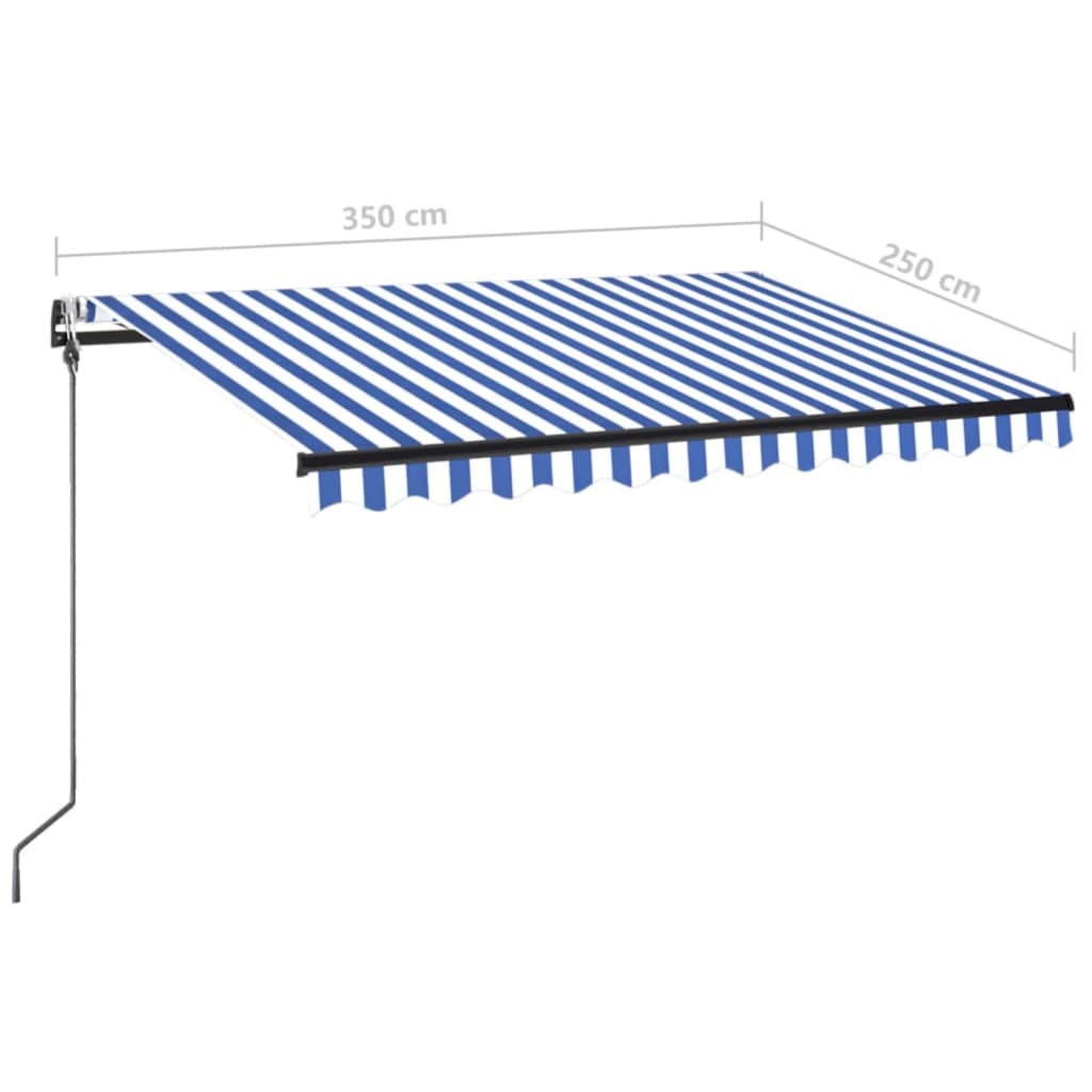 Toldo automático LED e sensor de vento 350x250 cm azul e branco