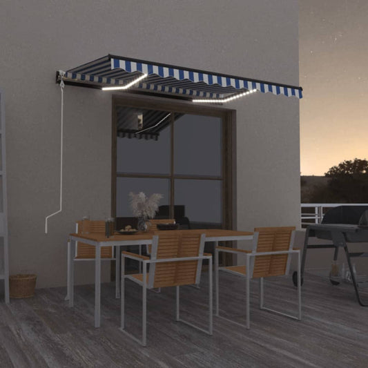 Toldo automático LED e sensor de vento 350x250 cm azul e branco