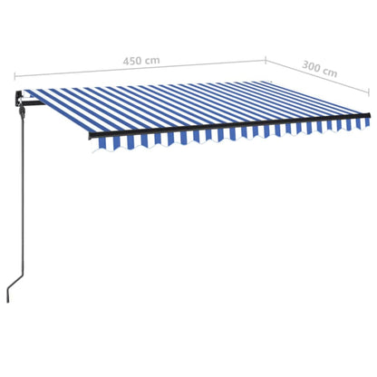 Toldo retrátil manual com LED 450x300 cm azul e branco