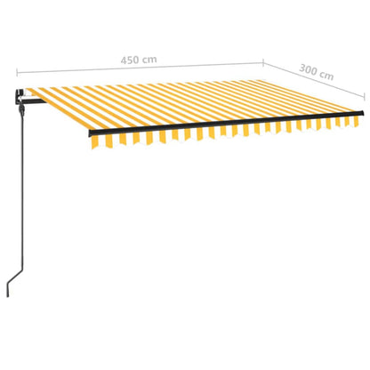 Toldo retrátil manual com LED 450x300 cm amarelo e branco