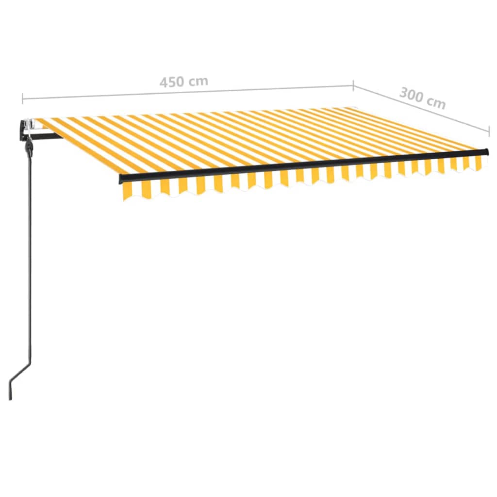 Toldo autom. LED e sensor de vento 450x300 cm amarelo/branco