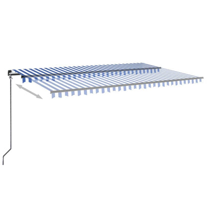 Toldo retrátil manual com LED 500x300 cm azul e branco