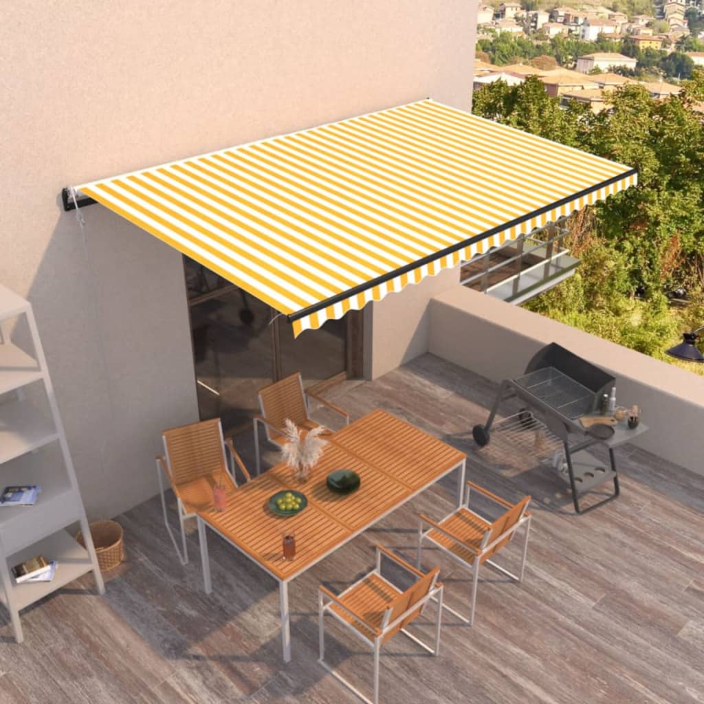 Toldo retrátil automático 500x300 cm amarelo e branco