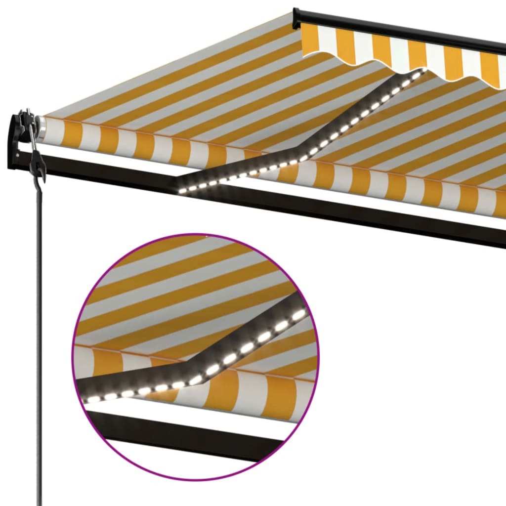 Toldo autom. LED e sensor de vento 500x300 cm amarelo/branco