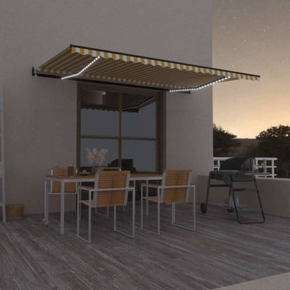 Toldo autom. LED e sensor de vento 500x300 cm amarelo/branco