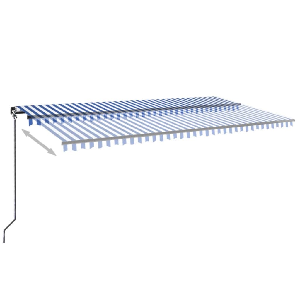 Toldo retrátil manual com LED 600x300 cm azul e branco