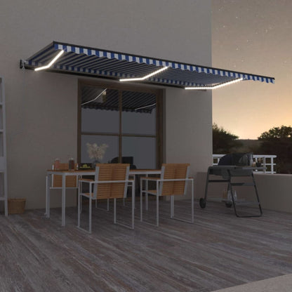 Toldo automático LED e sensor de vento 600x300 cm azul e branco