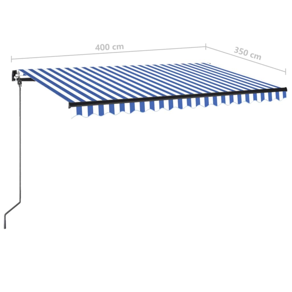 Toldo retrátil manual 400x350 cm azul e branco