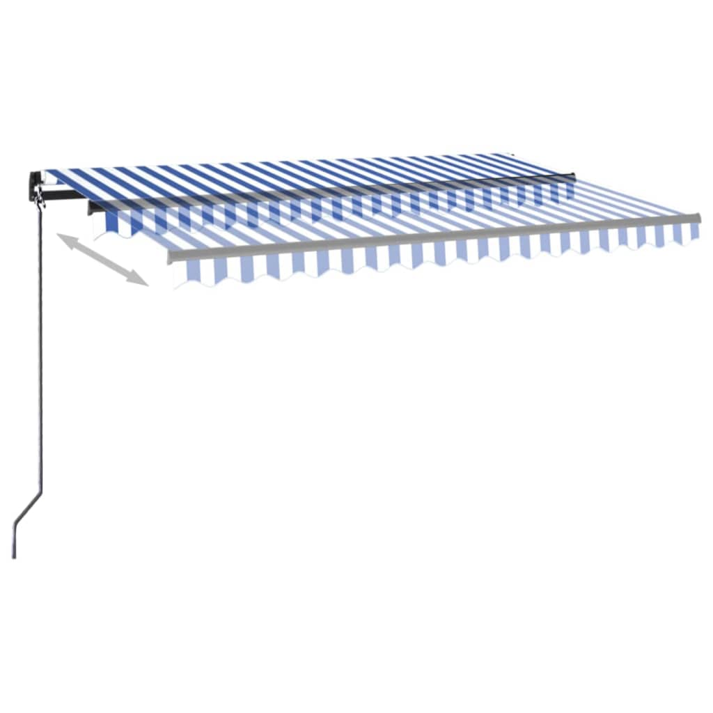 Toldo retrátil manual com LED 400x350 cm azul e branco