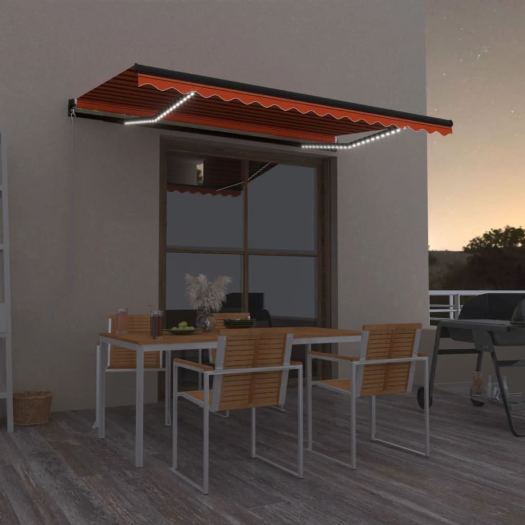 Toldo retrátil manual com LED 400x350 cm laranja e castanho