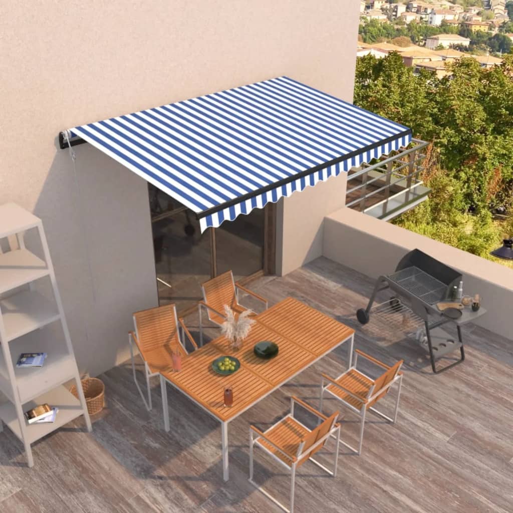 Toldo retrátil automático 400x350 cm azul e branco