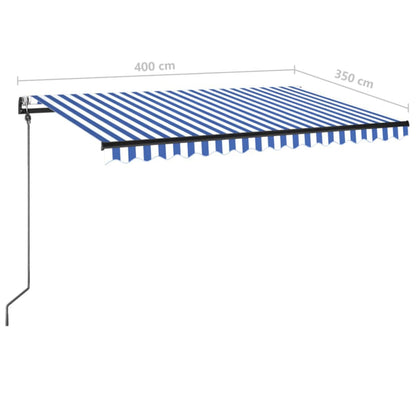 Toldo automático LED e sensor de vento 400x350 cm azul e branco