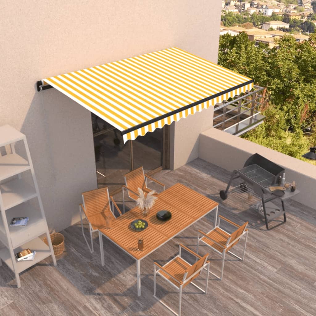 Toldo retrátil manual 450x350 cm amarelo e branco