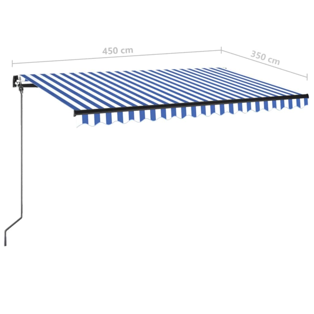 Toldo retrátil manual com LED 450x350 cm azul e branco