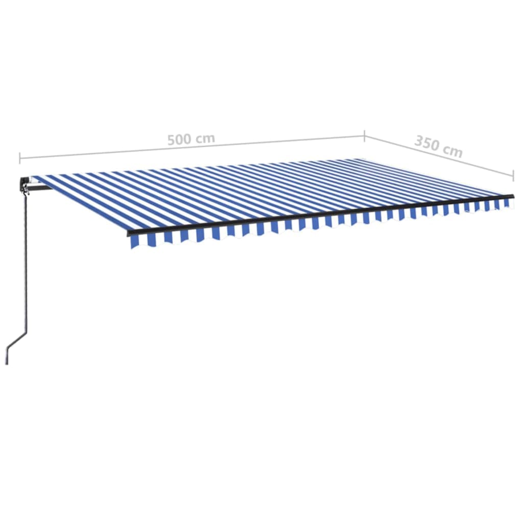 Toldo retrátil manual com LED 500x350 cm azul e branco