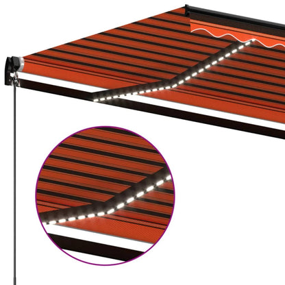 Toldo retrátil manual com LED 500x350 cm laranja e castanho