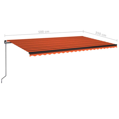 Toldo retrátil manual com LED 500x350 cm laranja e castanho