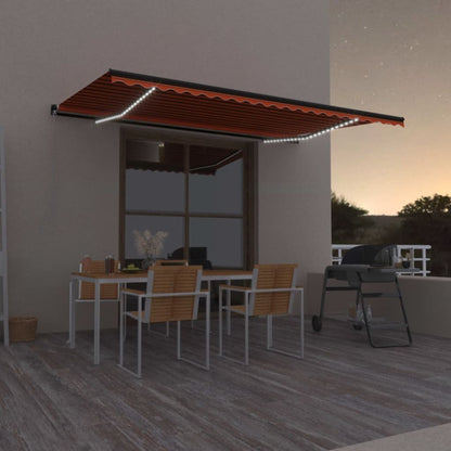 Toldo retrátil manual com LED 500x350 cm laranja e castanho