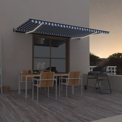 Toldo autom. com LED e sensor de vento 500x350 cm azul/branco