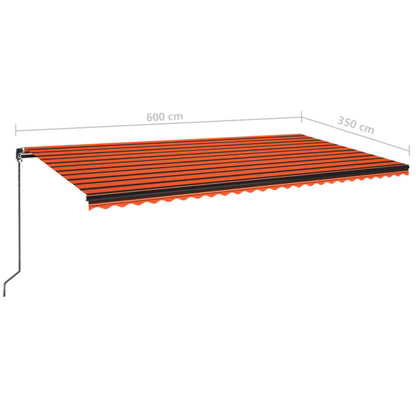 Toldo retrátil manual 600x350 cm laranja e castanho