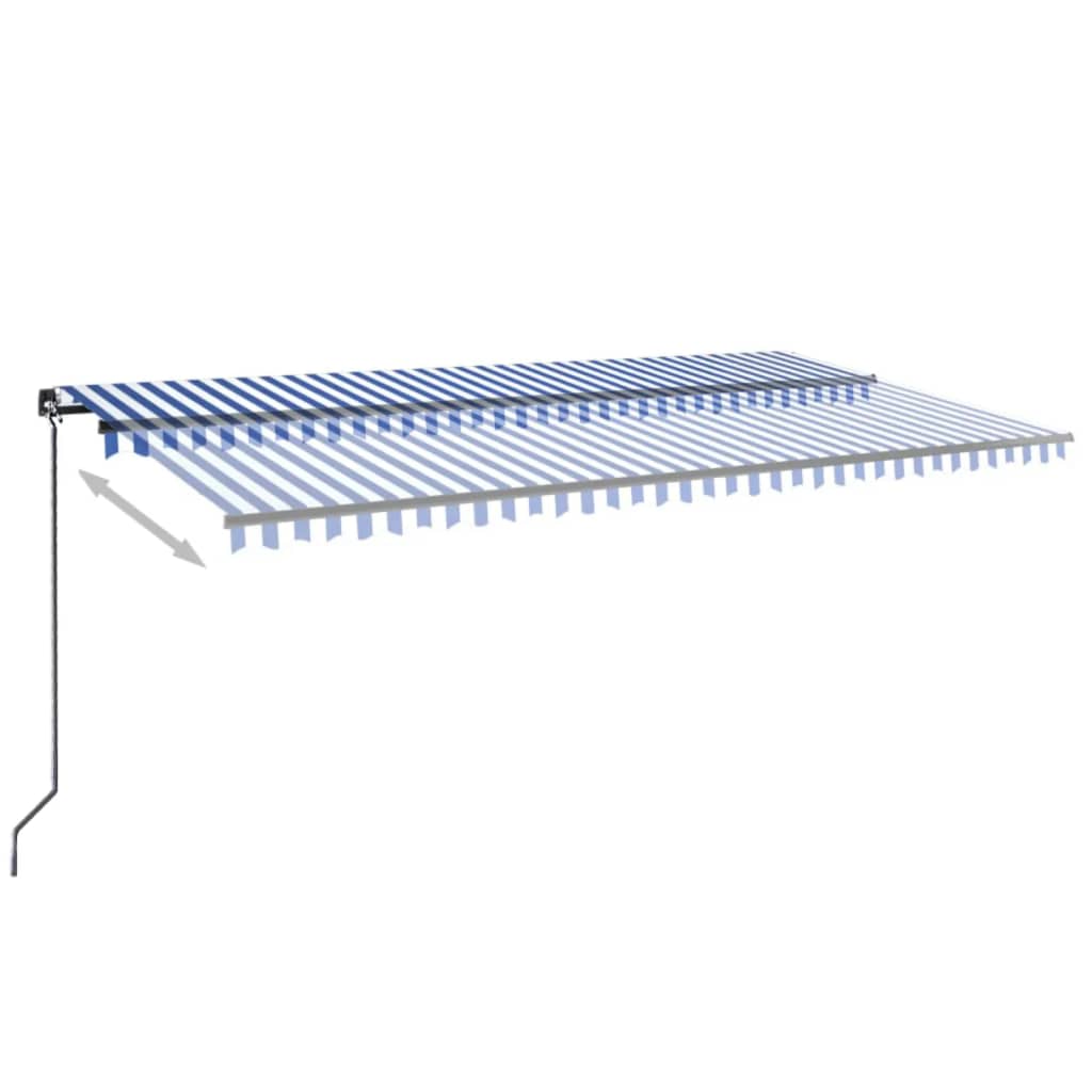 Toldo retrátil manual com LED 600x350 cm azul e branco